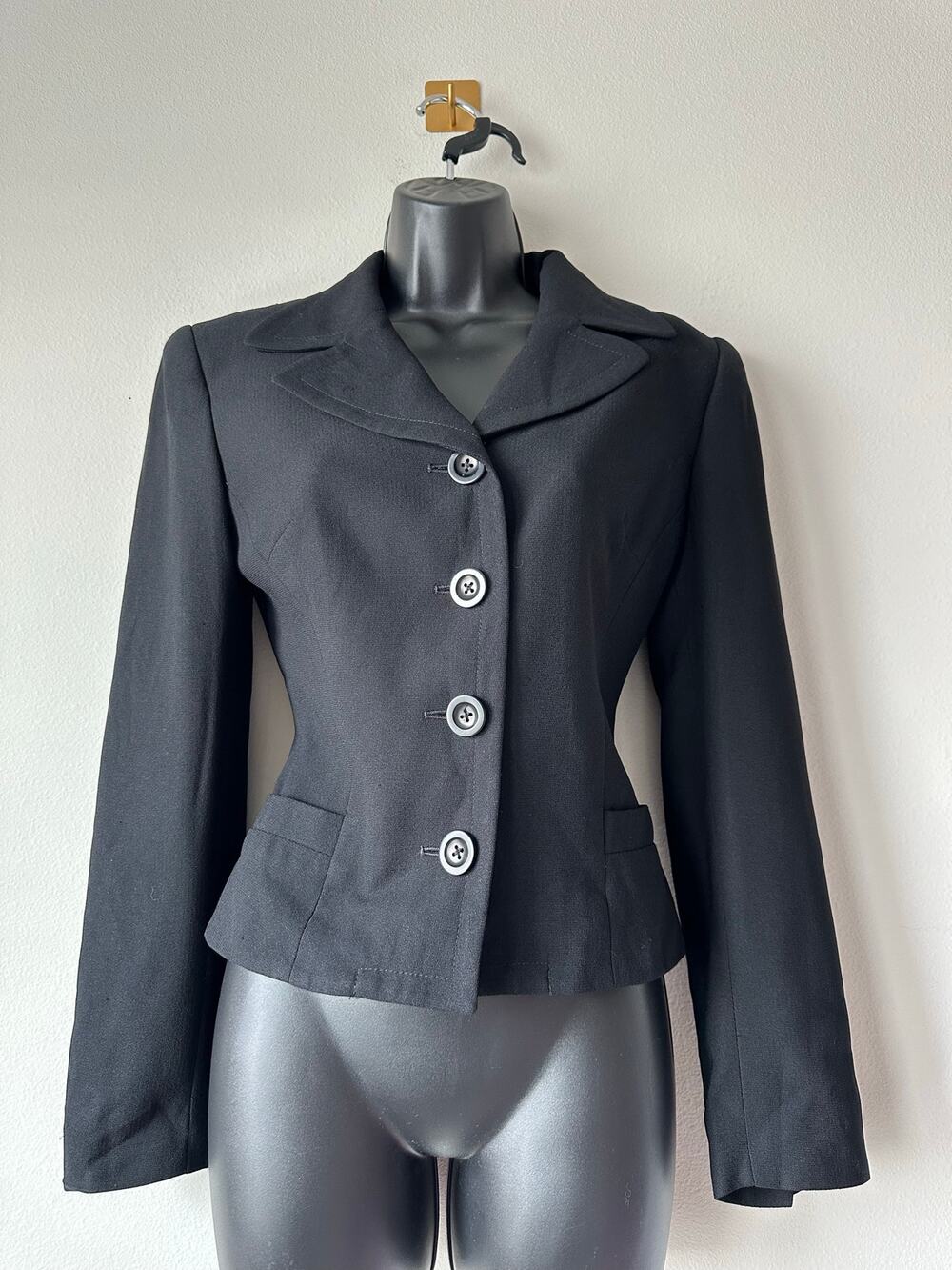 Vintage 90s Bebe Black Fitted Blazer Cropped Hourglass Office Siren Size 6